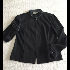 St John Collection cardigan w/leather trim